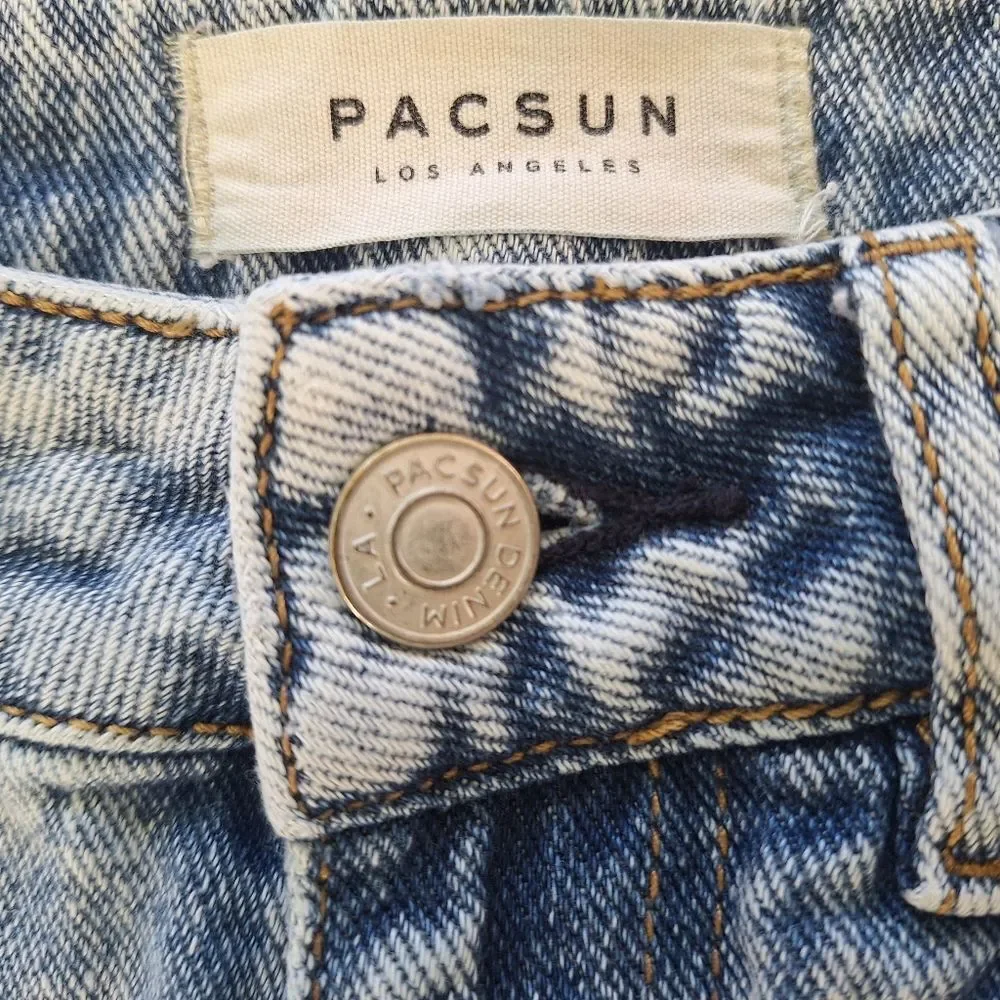 Pacsun Mom Jean Shorts Distressed Blue Denim with Frayed Hem size 23